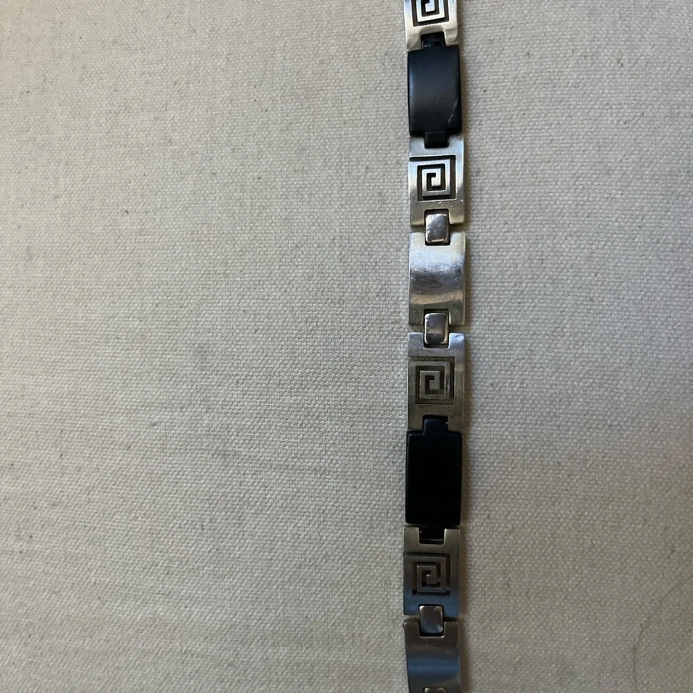 Men's Silver and Black Geometric Bracelet